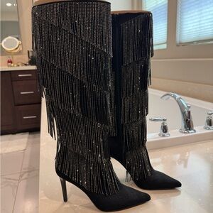 Elegant Black Fringe Women's Boots